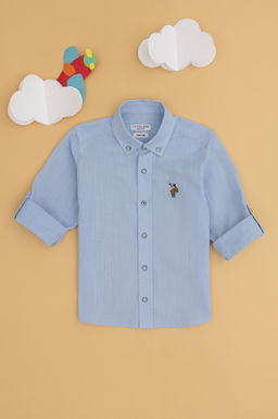 Голубая базовая рубашка с длинным рукавом для мальчика