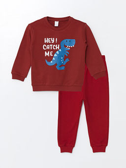 Bisiklet Yaka Uzun Kollu Bask?l? Erkek Bebek Sweatshirt ve E?ofman Alt 2li Tak?m