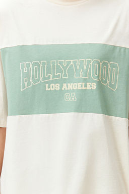 TRENDYOLMILLA Tas %100 Pamuk Renk Bloklu Sehir Bask?l? Oversize/Genis Kesim Orme T-Shirt TWOSS24TS00079 фото 6