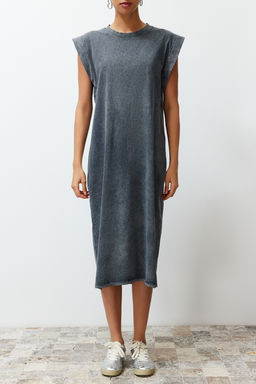 TRENDYOLMILLA Antrasit Y?kamal?/Soluk Efektli Shift/Duz Kesim Orme Elbise TWOSS24EL00126  фото 11