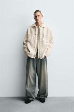FAUX SHEARLING EFFECT OVERSHIRT WITH POCKETS