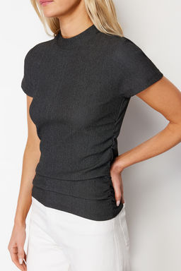 Trendyolmilla Tas Dik Yaka K?sa Kol Buzgu Detayl? Esnek Orme Bluz TWOSS24BZ00135  фото 21