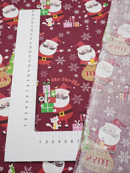 Сатин "Веселый Санта" цв.бордово-свекольный, ш.1.6м, хлопок-100%, 110гр/м.кв