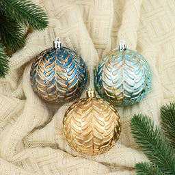 Ёлочные игрушки Мадлен веточки, шары новогодние, набор d=8 см, 3 шт., МИКС