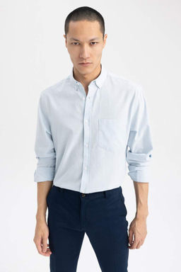 Рубашка приталенного кроя из 100% хлопка с длинными рукавами - Defacto фото 8