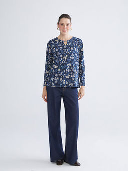 Bisiklet Yaka ?i?ekli Bluz