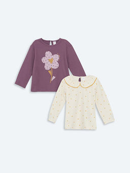 Bisiklet Yaka ?i?ekli K?z ?ocuk Bluz 2li