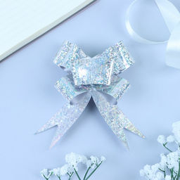 Цена за 10 шт. Бант-бабочка №3, серебро, голография