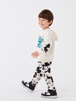 Uzun Kollu Mickey Mouse Bask?l? Erkek Bebek Hoodie ve Pantolon 2li Tak?m