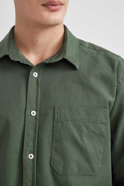 Габардиновая рубашка с длинными рукавами и воротником-поло Relax Fit - Defacto фото 5