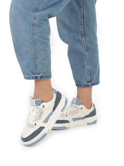 05-P232-5 WHITE/BLUE Кроссовки женские (натуральная замша, искусственная кожа)