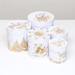 Набор подарочных шляпных коробок 5 в 1 «С Новым годом», 23×23- 15×15 см