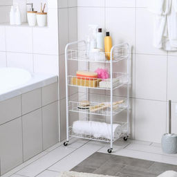 Этажерка напольная 4-х секционная Доляна, на колёсах, 31×34×77 см, белая