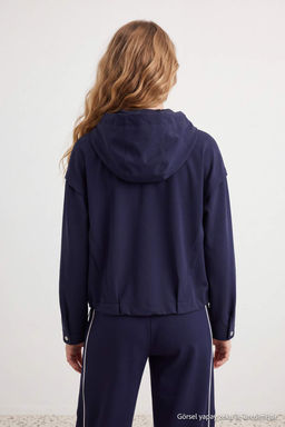 Lacivert Oversize Kap__onlu Yazl_k Ceket Mont TWOAW27MO00094 - Trendyolmilla фото 3