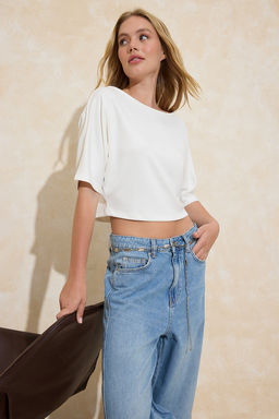 Antrasit Relaxed Kay?k Yaka Yarasa Kol Truvakar Crop Soft Touch Orme Bluz TWOSS26BZ00059 - Trendyolmilla фото 8