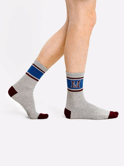 Цена за 5 пар! Носки мужские серые с рисунком в виде буквы М