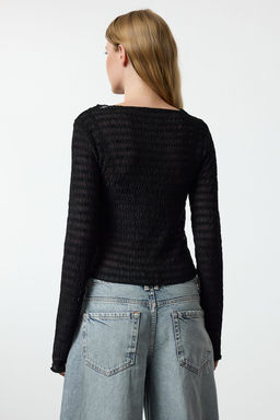 Siyah Fitted/Vucuda Oturan Dokulu Tul Esnek Orme Bluz TWOAW25BZ00207 - Trendyolmilla фото 10