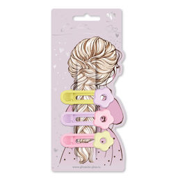 Набор заколок для волос зажим, арт. 71790 / 10 ЦВЕТОЧКИ (в наборе: 3шт., 6,2 см, черный металл, полиэфирная смола, цвет: жёлтый, розовый, сиреневый, подложка из мелованного картона + ПЭТ-пакет с европодвесом)