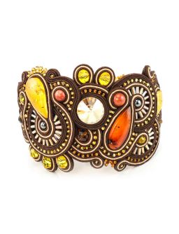 Плетеный браслет с вставками из натурального двухцветного янтаря и кристаллов Индия - Амберхолл фото 6