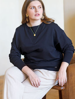 Свитшот из футера с эластаном, с декоративной вставкой