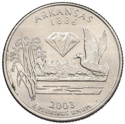 Монета 25 центов (1/4 доллара) 2003 года D США Штаты и территории  Арканзас