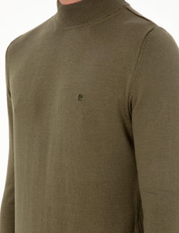 Koyu Haki Slim Fit Yar_m Bal_k__ Yaka Basic Triko Kazak - Pierre cardin фото 7