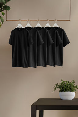 5li Siyah Slim/Dar Kesim 5li Paket %100 Pamuk Tok Kuma_ T-shirt TMNAW20TS0243