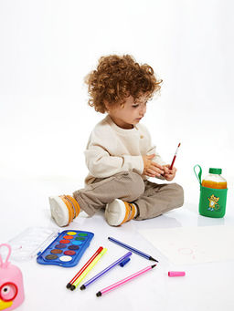 Bisiklet Yaka Kendinden Desenli Erkek Bebek Triko Kazak