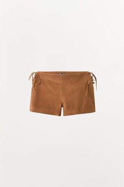 100% SUEDE LEATHER SHORTS WITH TIES - Zara фото 5