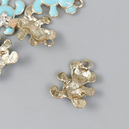 Цена за 5 шт. Декор для творчества металл, эмаль, стразы Мишка с цветочком, голубой, золото, 0.5?1.7?2 см