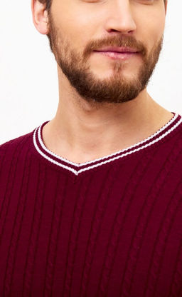 Пуловер с контрастной V-образной горловиной F221-15-3010 бордовый - Fine joyce фото 6