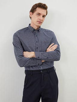 Regular Fit Uzun Kollu ?izgili Erkek G?mlek