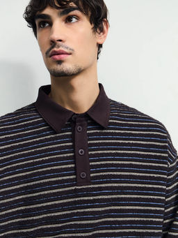 Джемпер с воротником поло в полоску / Zarina фото 10