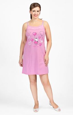 Сорочка на бретелях, двойного крашения, принт Мышка с шариками, розовый (602-1)