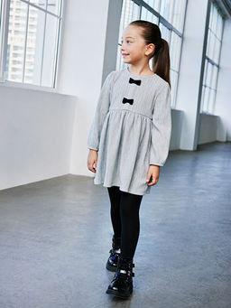 Bisiklet Yaka Uzun Kollu K?z ?ocuk Elbise