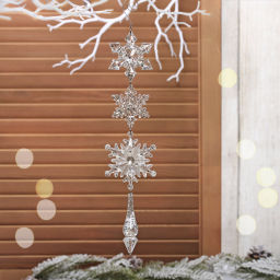 Цена за 2шт. Подвеска "Волшебная снежинки" 32 см, Серебро