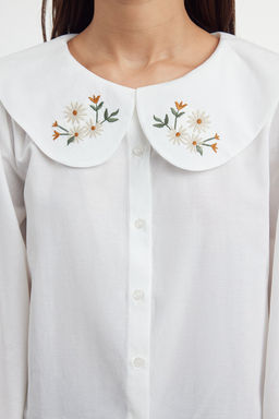 TRENDYOLMILLA Ekru Yakas? Nak?s Detayl? Pamuk Regular Normal Kal?p Dokuma Gomlek TWOSS23GO00009 фото 20