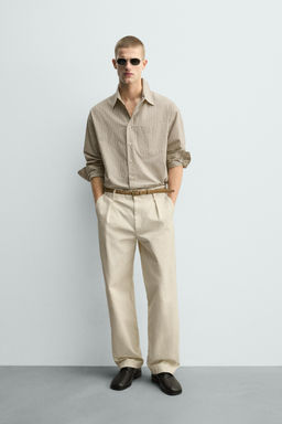 CAMISA CUADROS BORDADO / Crudo