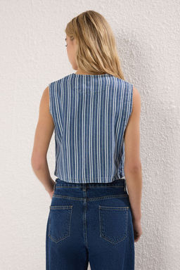 Trendyolmilla Mavi Cizgili Baglama Detayl? Denim Yelek TWOSS25YE00115  фото 4