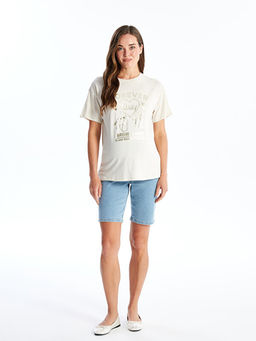 Bisiklet Yaka Bask?l? K?sa Kollu Hamile Ti??rt