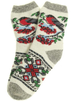 Носки женские "Снегирь на рябине с орнаментом" 7424-1