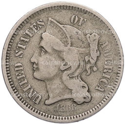 Монета 3 цента 1868 года США