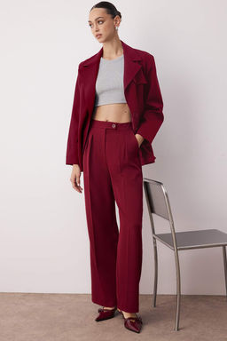 TRENDYOLMILLA Ekru Wide Leg/Genis Paca Yuksek Bel Dokuma Kumas Pantolon TWOAW22PL0066