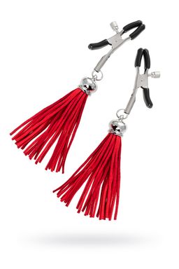 Зажимы на соски Pecado BDSM, Прищепки, с кисточками из замши, металл, красные