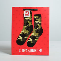 Цена за 2 шт. Пакет подарочный ламинированный, упаковка, «С 23 февраля», MS 18×23×10 см