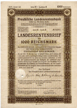 Облигация 4,5% 1000 рейхсмарок 1937 года Германия