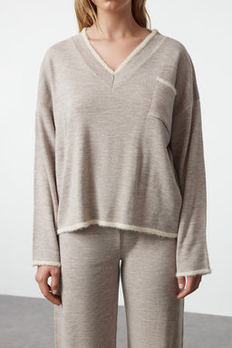 Vizon Genis Kal?p Tuylu Iplik Triko Alt-Ust Tak?m TWOAW24AU00099