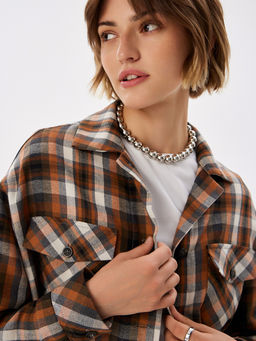 Блузка женская дл. рук. T-lab TL-B-0036F-FR-оранжево-серый, клетка  фото 2