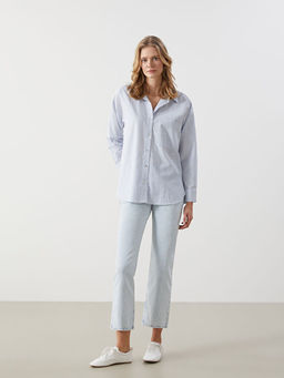 ?izgili Oversize Keten Kar???ml? Kad?n G?mlek