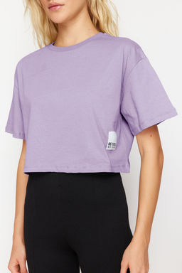 TRENDYOLMILLA Gri %100 Pamuk Relaxed/Rahat Kal?p Dokuma Etiket Detayl? Orme T-Shirt TWOSS24TS00219 фото 5